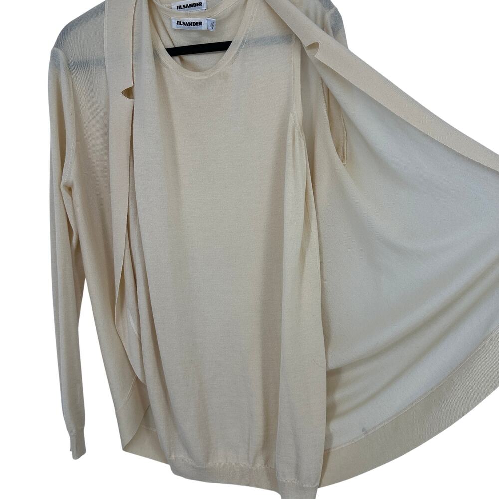 VTG Jil Sander Cashmere Draped Cardigan Sweater Set Womens Sz 40 US 10 Cream - Picture 5 of 9